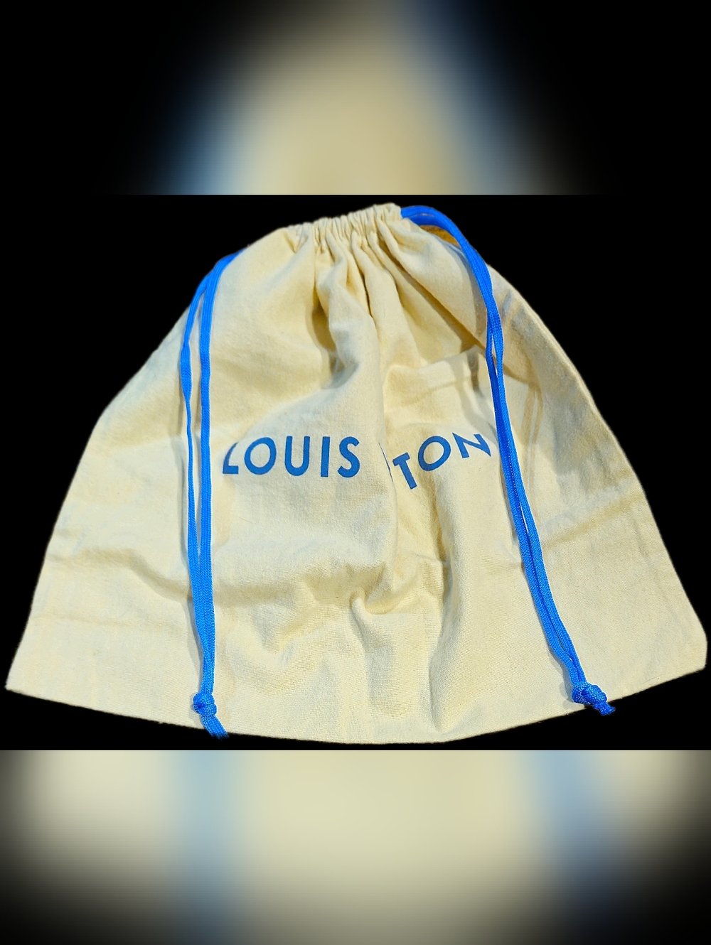 NEW Louis Vuitton Medium Cream Blue Drawstring Dust Bag Handbag Pochette Storage
